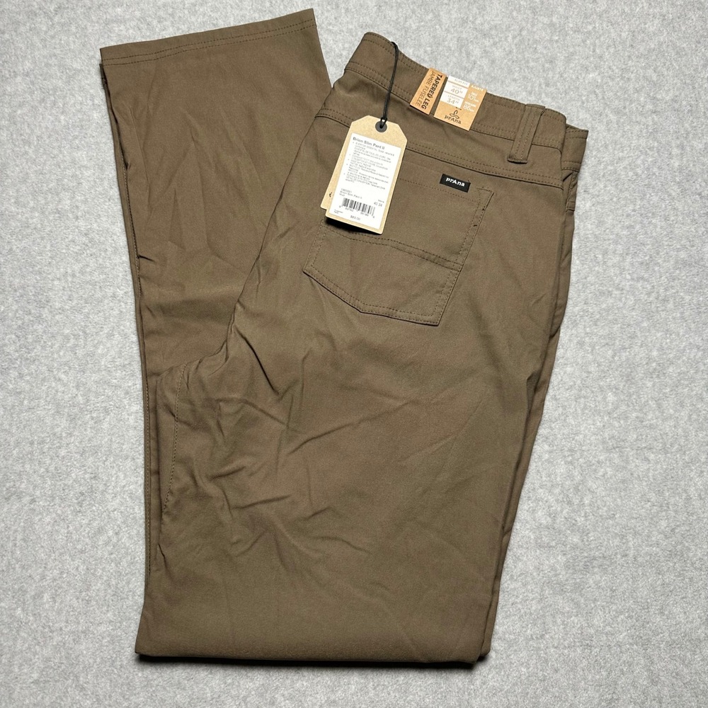 Prana Brion Slim Pant II Mens 40x34 Mud Brown ReZion Tapered Leg 1965551 NEW